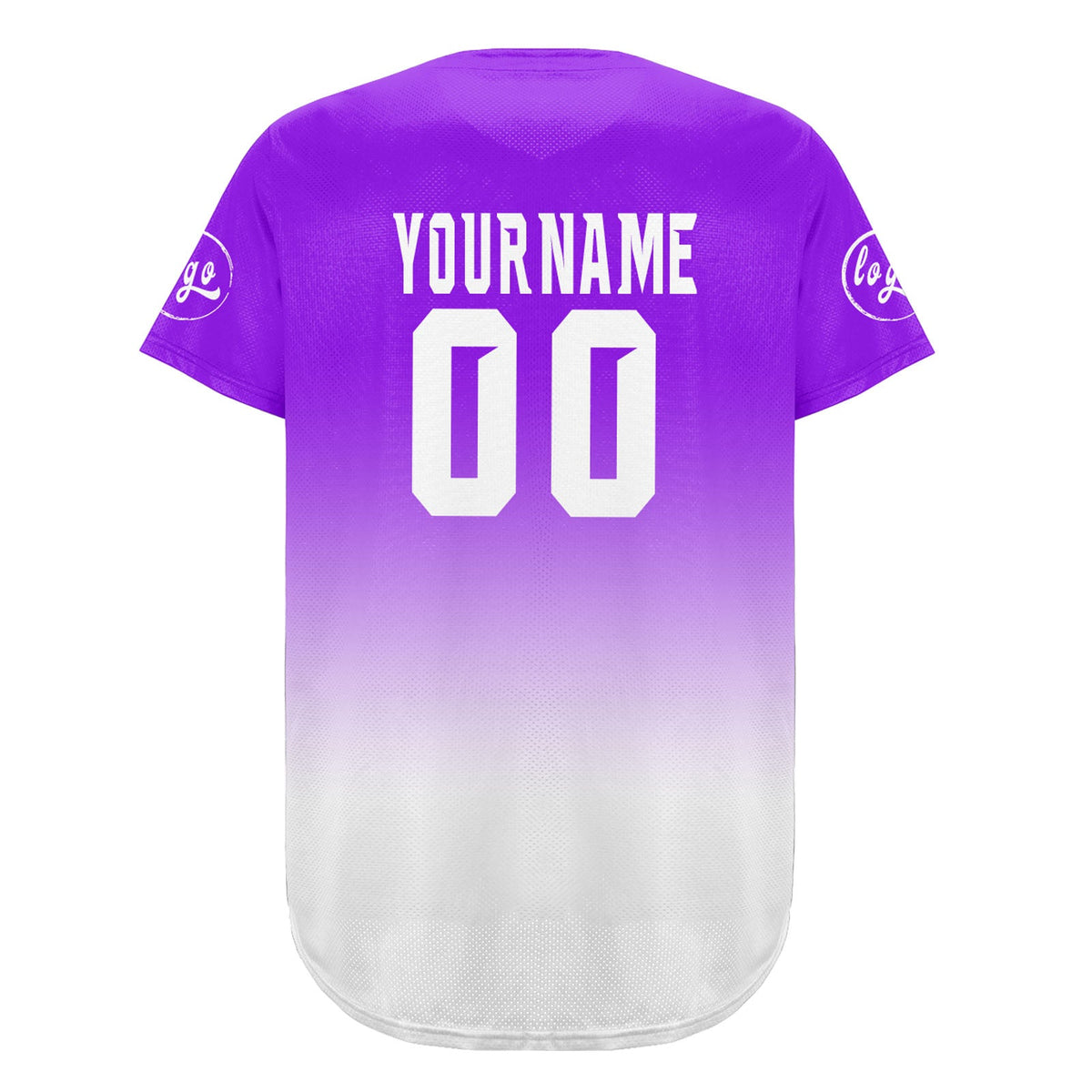 Camiseta de béisbol personalizada morada y blanca con degradado uniformes de equipo personalizados con nombre y número