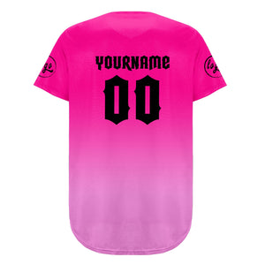 Camiseta de béisbol rosa fucsia personalizada con dise?o degradado uniformes de equipo con nombre y número