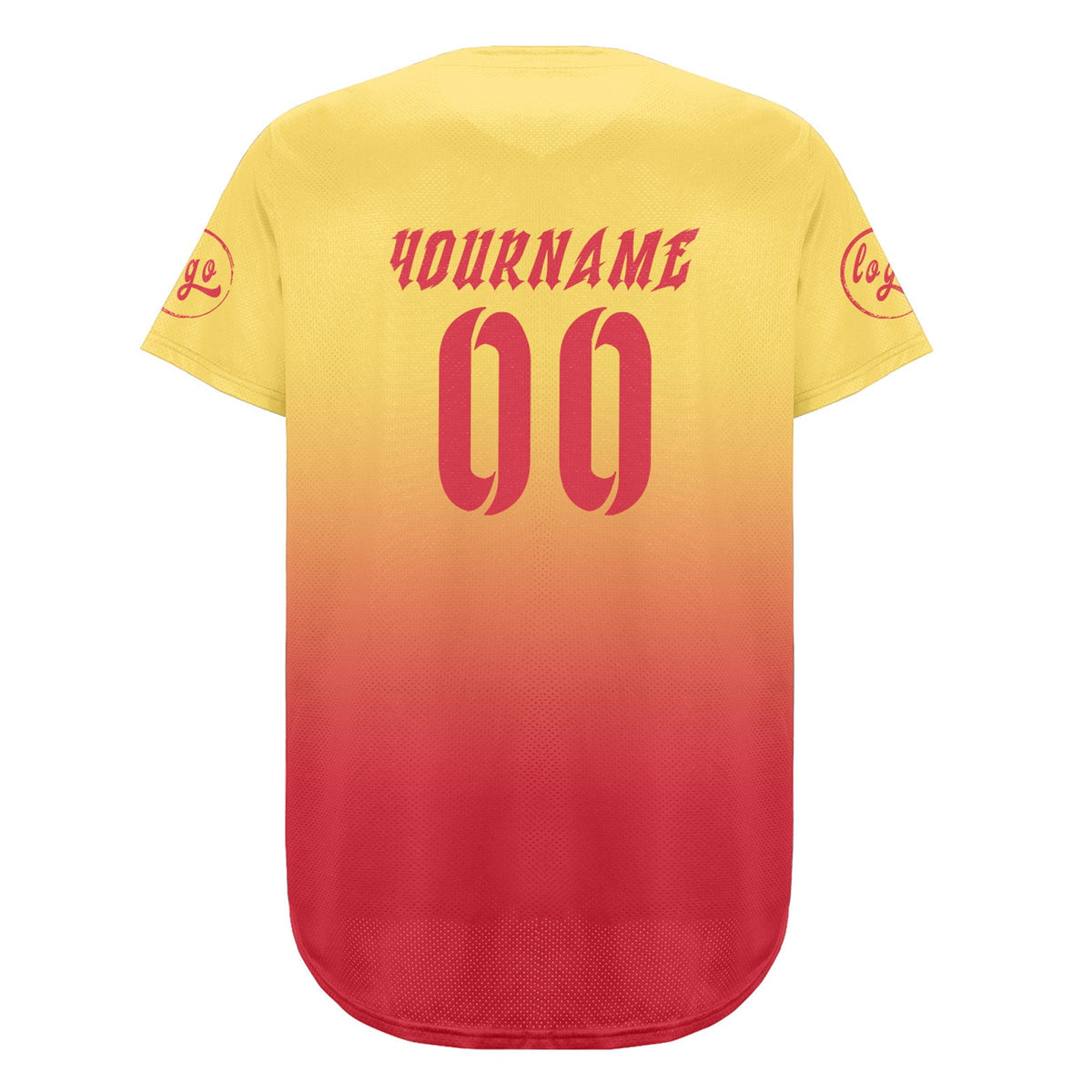 Camiseta de béisbol personalizada amarilla y roja con degradado uniformes de equipo personalizados con nombre y número