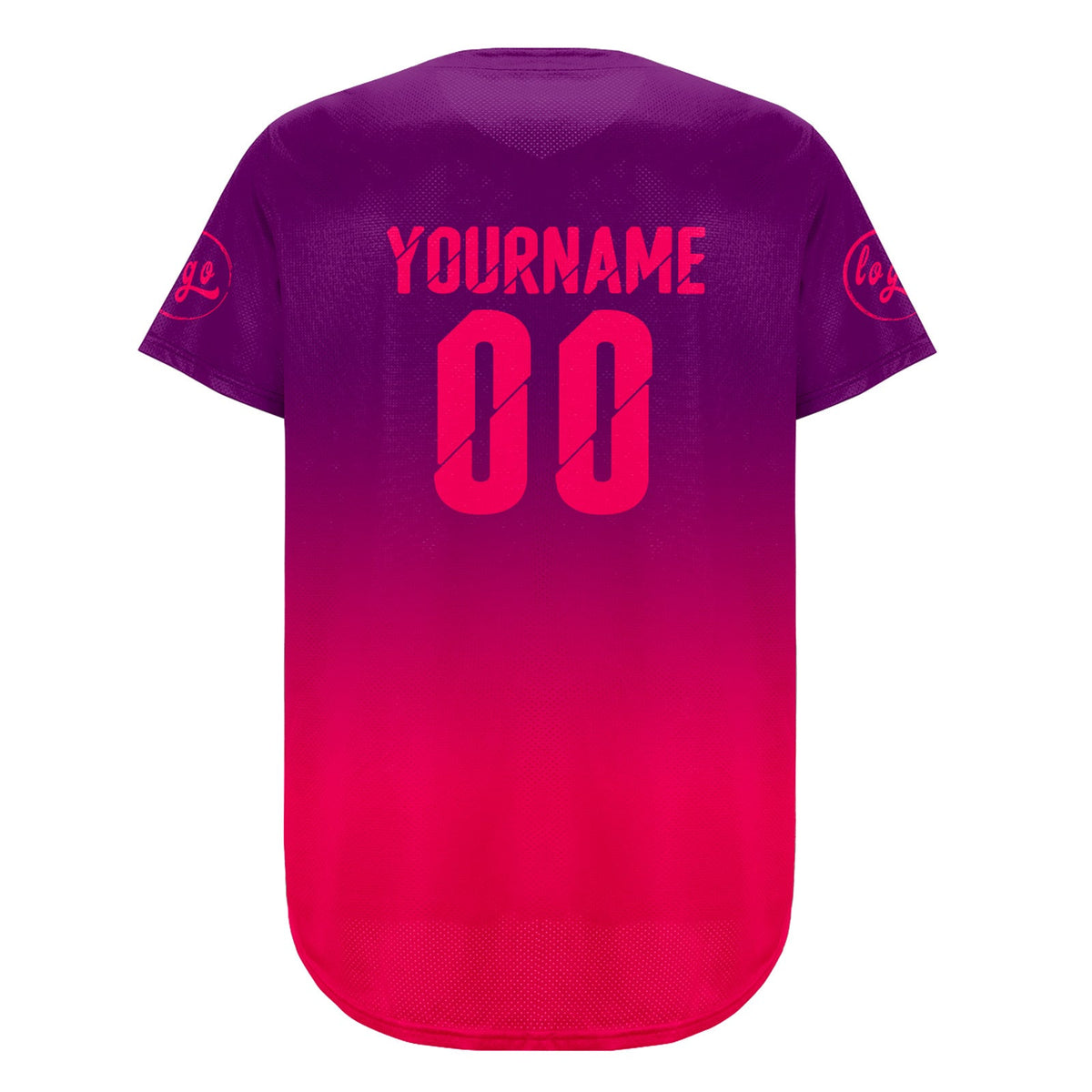 Camiseta de béisbol personalizada color morado fucsia con degradado uniformes de equipo personalizados con nombre y número