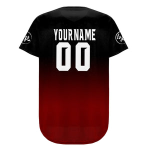 Camiseta de béisbol personalizada negra y roja con degradado uniformes de equipo con nombre y número