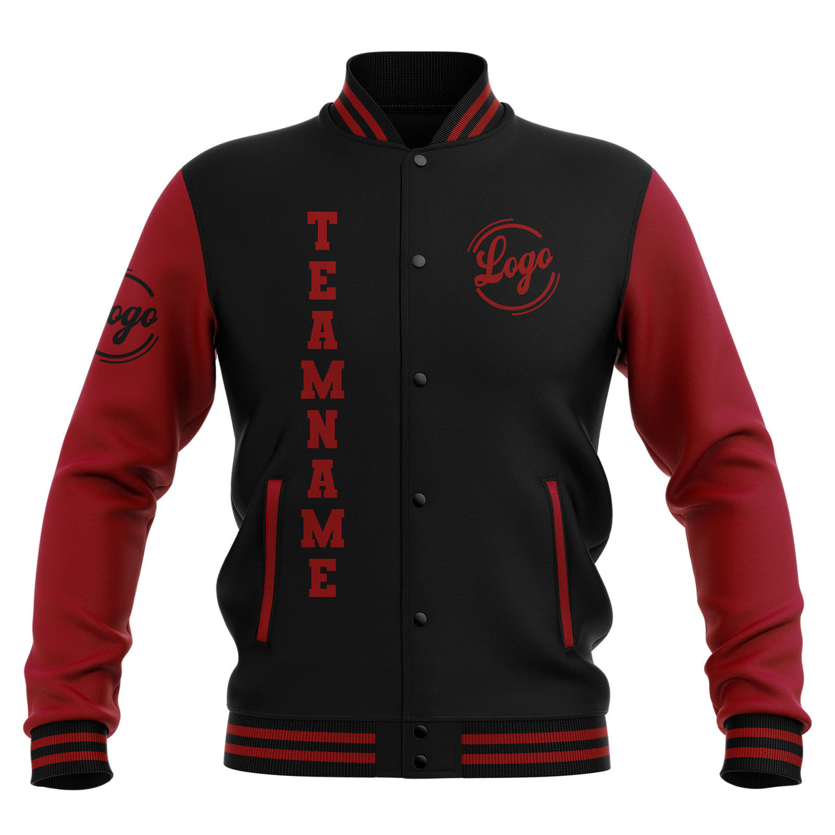 Chaquetas universitarias impermeables negras y rojas personalizadas con nombre-número y logotipo bordados a medida