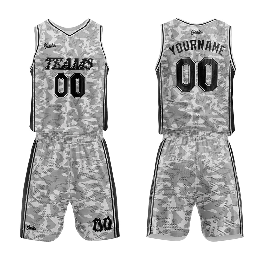 Uniforme de baloncesto gris personalizado con tu logotipo-nombre y número impresos