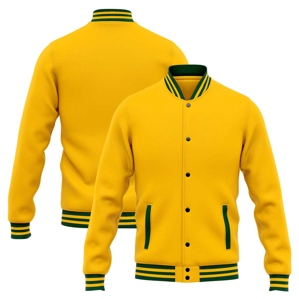 Chaqueta universitaria personalizada estilo Letterman para hombres-mujeres y jóvenes-color verde y amarillo