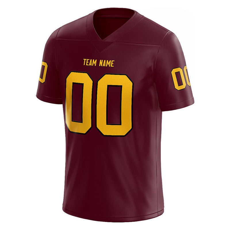 customized  authentic football jersey burgundy-yellow mesh