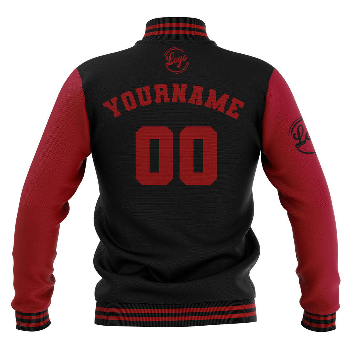 Chaquetas universitarias impermeables negras y rojas personalizadas con nombre-número y logotipo bordados a medida