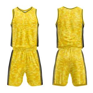 Uniforme de baloncesto amarillo personalizado con tu logotipo-nombre y número impresos