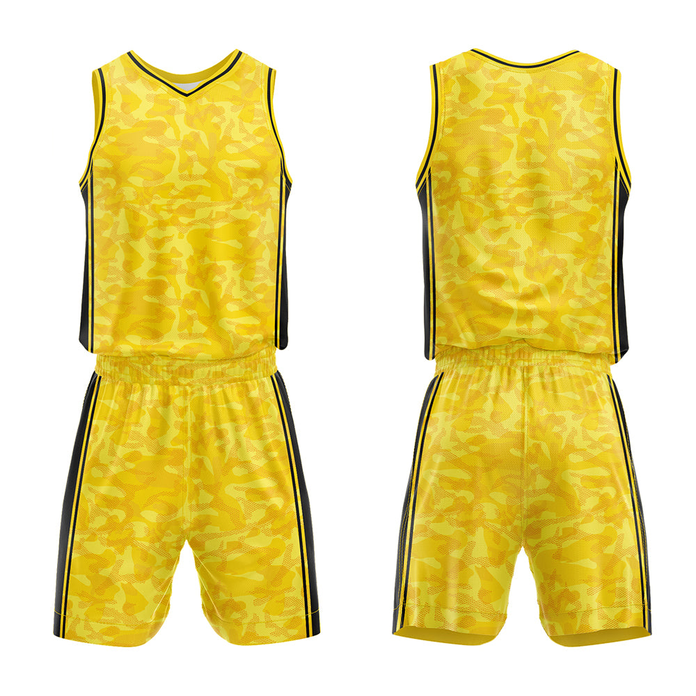 Uniforme de baloncesto amarillo personalizado con tu logotipo-nombre y número impresos