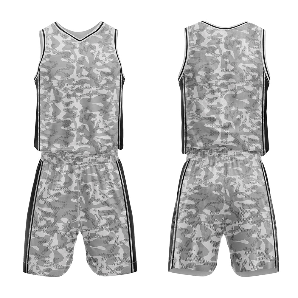 Uniforme de baloncesto gris personalizado con tu logotipo-nombre y número impresos