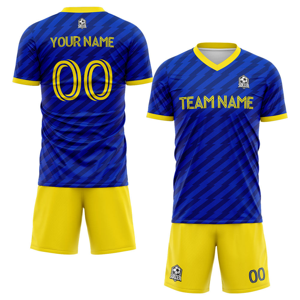 custom soccer set jersey kids adults personalized soccer blue-yellow