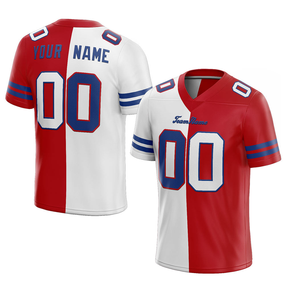 custom authentic split fashion football jersey red-white-royal