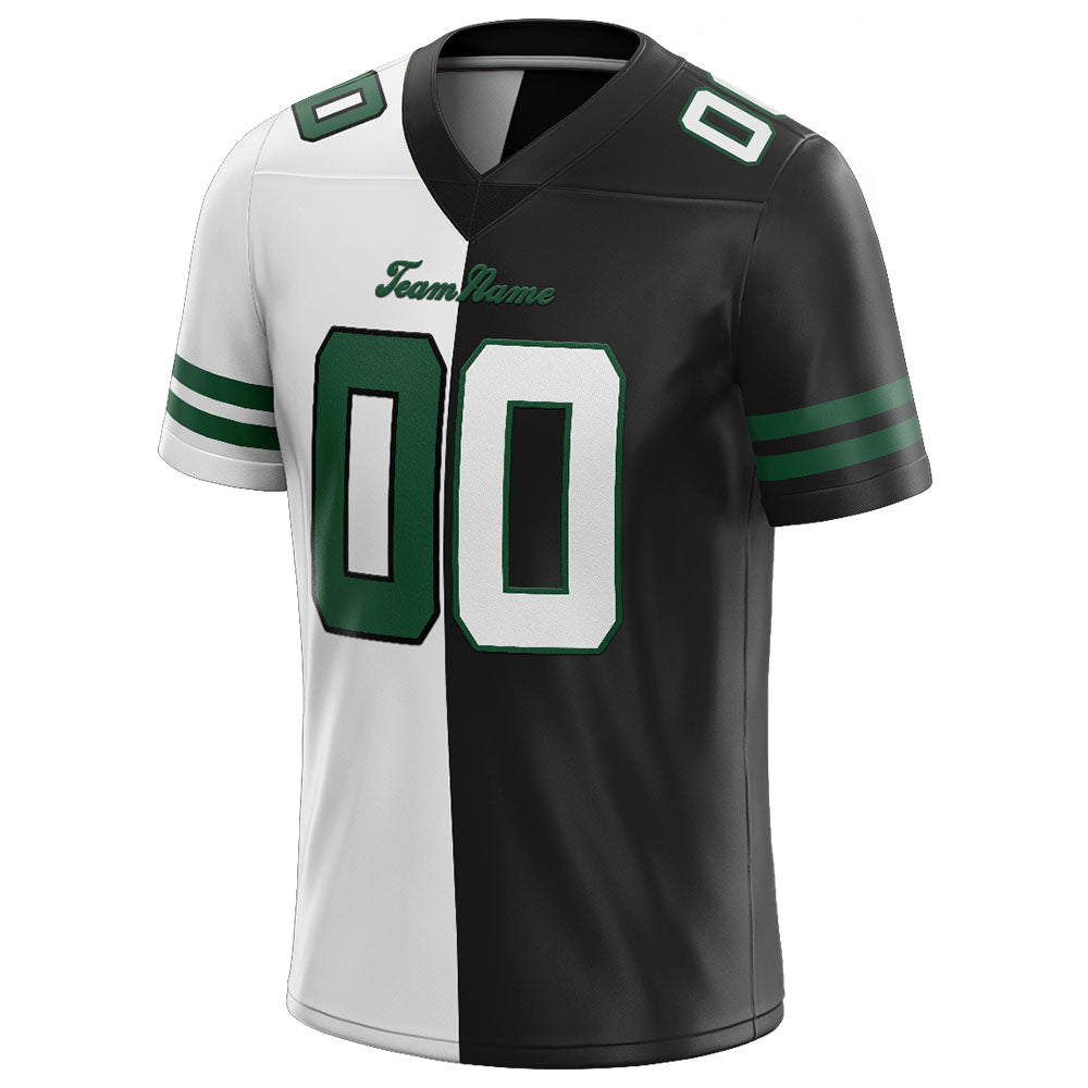 custom authentic split fashion football jersey black-white-green