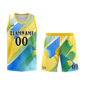 Uniforme de baloncesto personalizado amarillo y azul con tu logotipo-nombre y número impresos