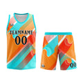 Uniforme de baloncesto personalizado color aguamarina y naranja con tu logotipo-nombre y número impresos