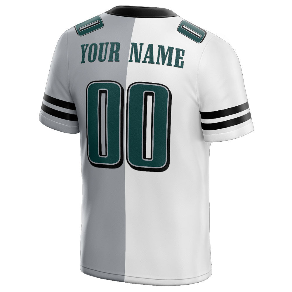 custom authentic split fashion football jersey gray-white-midnight green