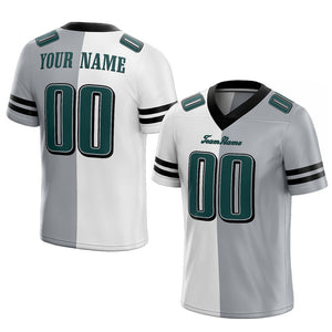 custom authentic split fashion football jersey gray-white-midnight green