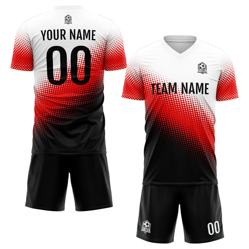 Conjunto personalizado de uniforme de fútbol para niños y adultos: camiseta negra & roja y blanca