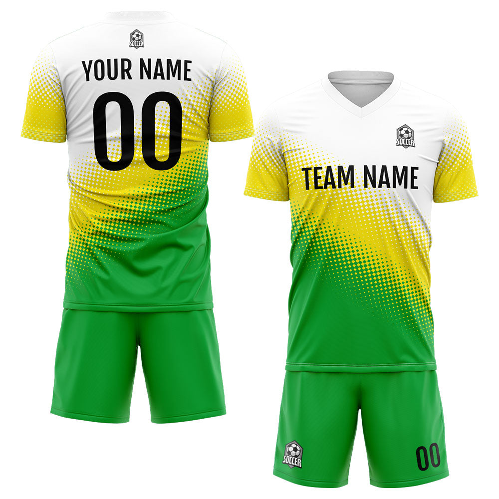 Uniforme de fútbol personalizado para niños y adultos & conjunto personalizado en verde & amarillo y blanco