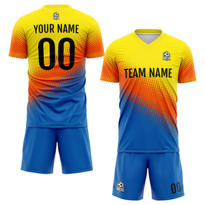 Uniforme de fútbol personalizado para niños y adultos Conjunto personalizado de camisetas azules & naranjas y amarillas