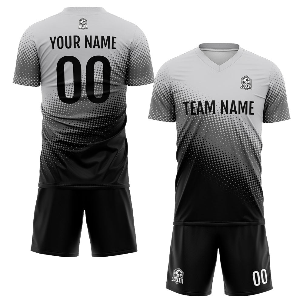 Uniforme de fútbol personalizado para niños y adultos & conjunto personalizado en negro y gris