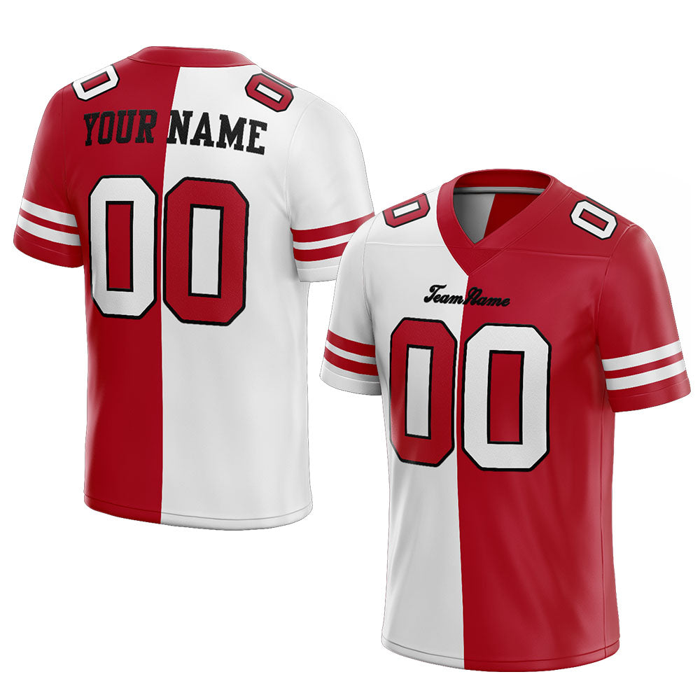 custom authentic split fashion football jersey red-white mesh