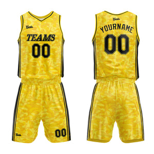 Uniforme de baloncesto amarillo personalizado con tu logotipo-nombre y número impresos