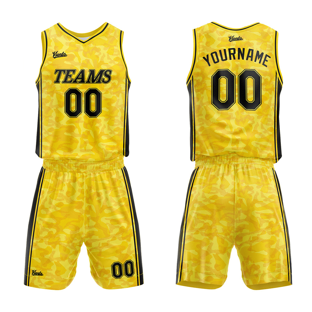 Uniforme de baloncesto amarillo personalizado con tu logotipo-nombre y número impresos