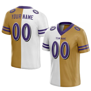 custom authentic split fashion football jersey gold-white-purple mesh
