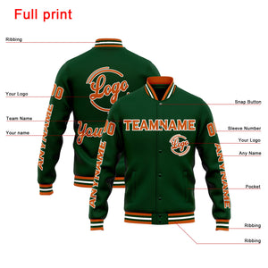 Chaqueta universitaria personalizada estilo Letterman para hombres-mujeres y jóvenes-color verde oscuro y naranja