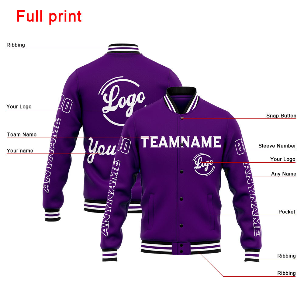 Chaqueta universitaria personalizada estilo Letterman para hombres-mujeres y jóvenes-color morado