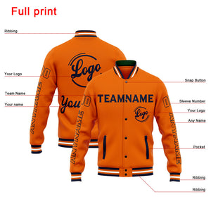Chaqueta universitaria personalizada estilo Letterman para hombres-mujeres y jóvenes-color azul marino y naranja