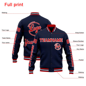Chaqueta universitaria personalizada estilo Letterman para hombres-mujeres y jóvenes-color azul marino y rojo