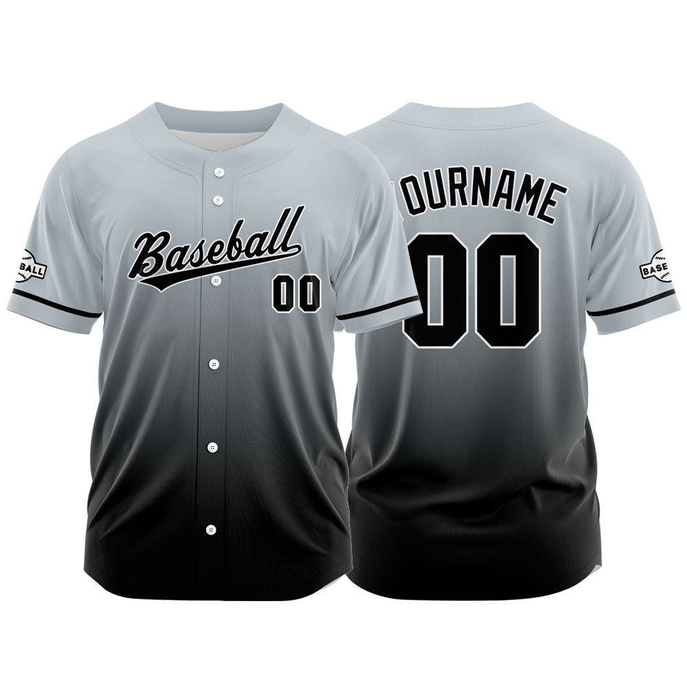 Camiseta de béisbol con dise?o personalizado estampado completo en negro y gris