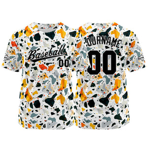 Camiseta de béisbol con dise?o personalizado estampado completo en blanco y naranja