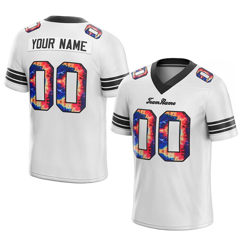 team customized authentic tie dye football jersey white-black mesh