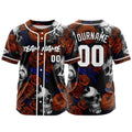 Camiseta de béisbol personalizada para hombres mujeres ni?os y jóvenes con bordados y estampado de calavera rosa y naranja