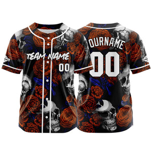 Camiseta de béisbol personalizada para hombres mujeres ni?os y jóvenes con bordados y estampado de calavera rosa y naranja