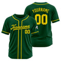 Camiseta de béisbol personalizada con diseño bordado & estilo hip hop & color verde oscuro y amarillo