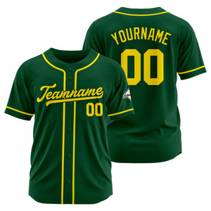 Camiseta de béisbol personalizada con diseño bordado & estilo hip hop & color verde oscuro y amarillo