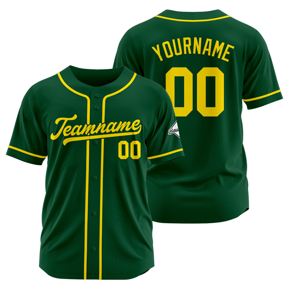 Camiseta de béisbol personalizada con diseño bordado & estilo hip hop & color verde oscuro y amarillo