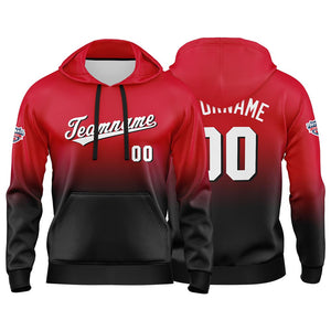 Sudadera con capucha personalizada con degradado para hombre-mujer-niña o niño Estampa tu logotipo-nombre o número en rojo-negro y blanco