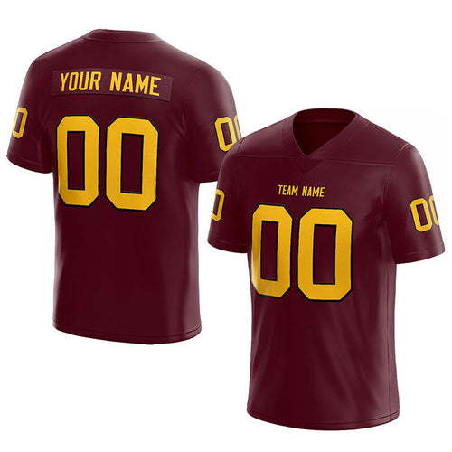 customized  authentic football jersey burgundy-yellow mesh