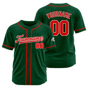 Camiseta de béisbol personalizada con diseño bordado & estilo hip hop & color verde oscuro-rojo