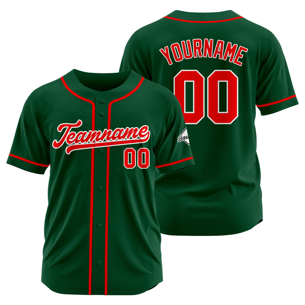 Camiseta de béisbol personalizada con diseño bordado & estilo hip hop & color verde oscuro-rojo