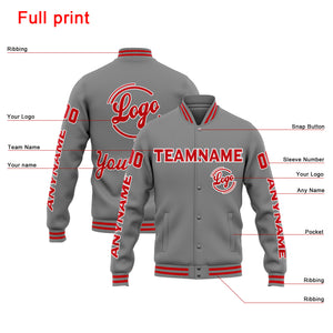 Chaqueta universitaria personalizada estilo Letterman para hombres-mujeres y jóvenes-color gris y rojo