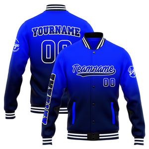 Chaqueta universitaria personalizada estilo Letterman para hombres-mujeres y jóvenes (azul marino y azul marino)