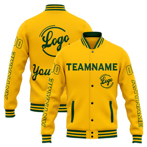Chaqueta universitaria personalizada estilo Letterman para hombres-mujeres y jóvenes-color verde y amarillo