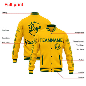 Chaqueta universitaria personalizada estilo Letterman para hombres-mujeres y jóvenes-color verde y amarillo