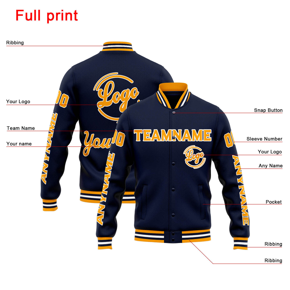 Chaqueta universitaria personalizada estilo Letterman para hombres-mujeres y jóvenes-color azul marino y naranja