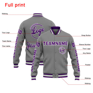 Chaqueta universitaria personalizada estilo Letterman para hombres-mujeres y jóvenes-color gris y morado